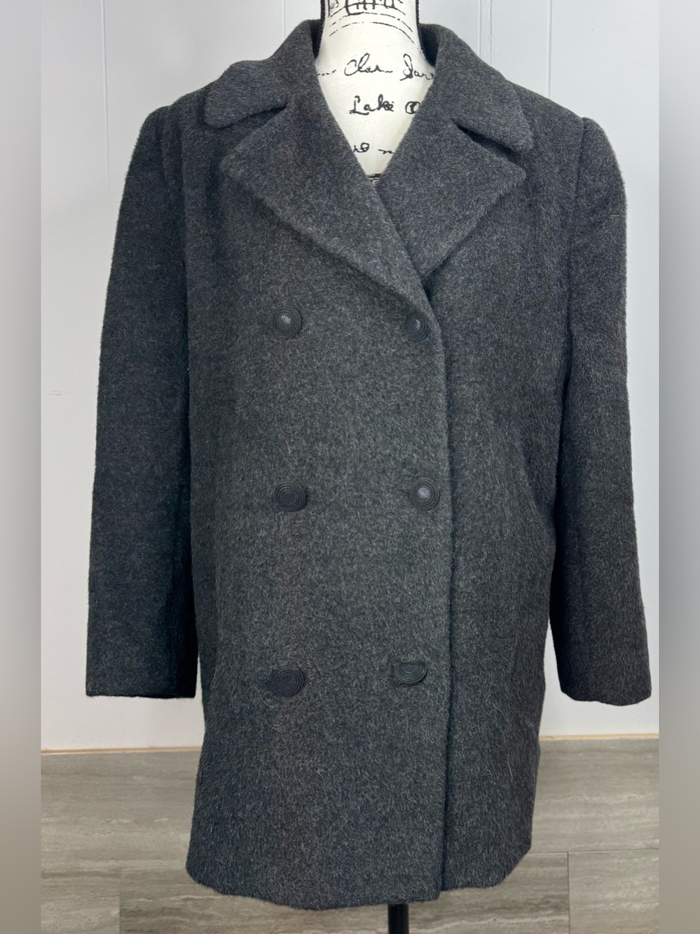 Garnet Hill Charcoal Double-Breasted Wool Pea Coat Womens Size 10